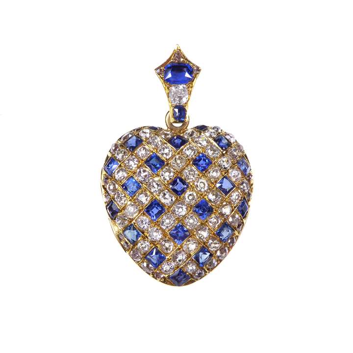 Sapphire and diamond lattice heart pendant